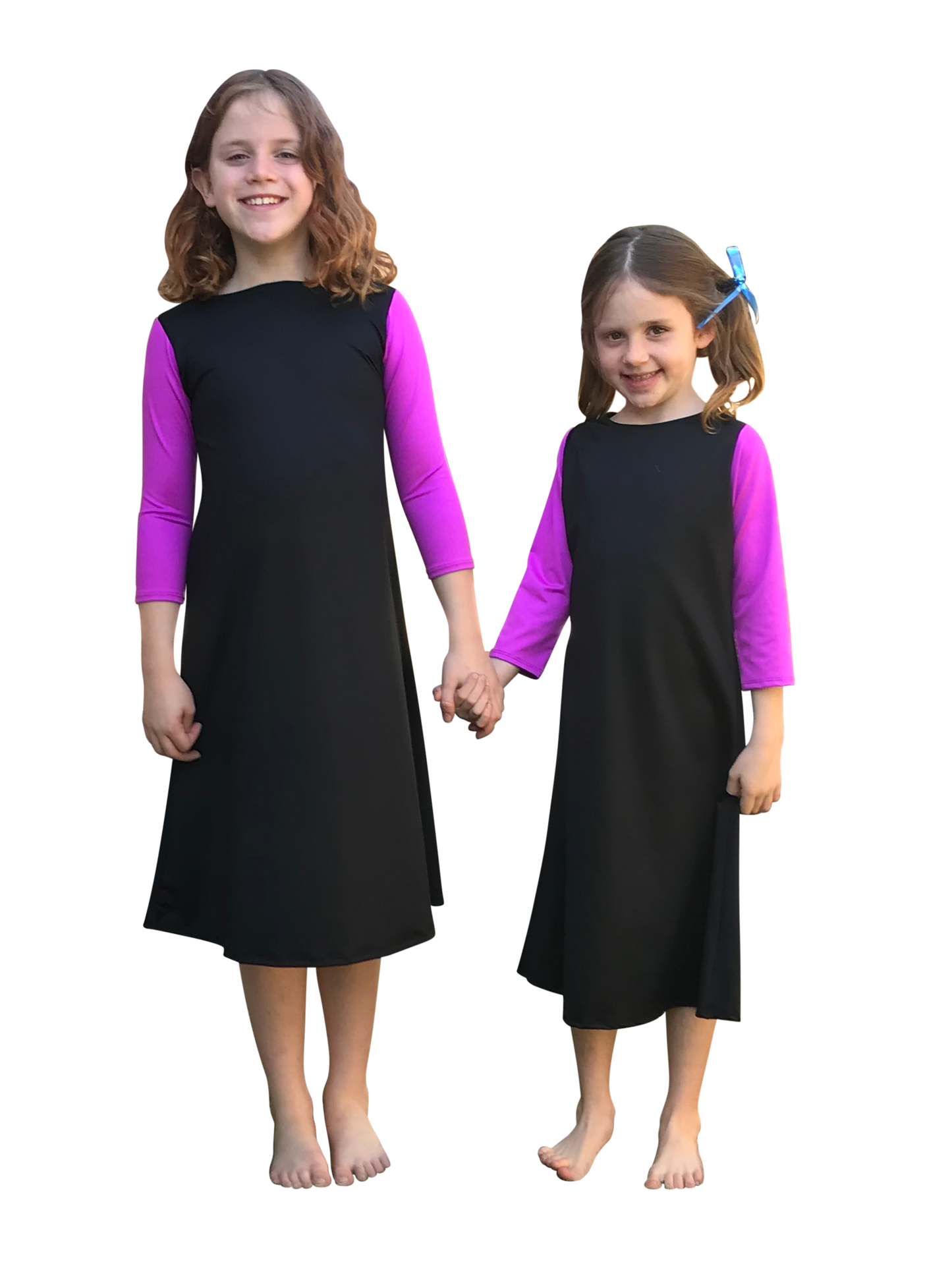 girls modest swim dress (black with purple)