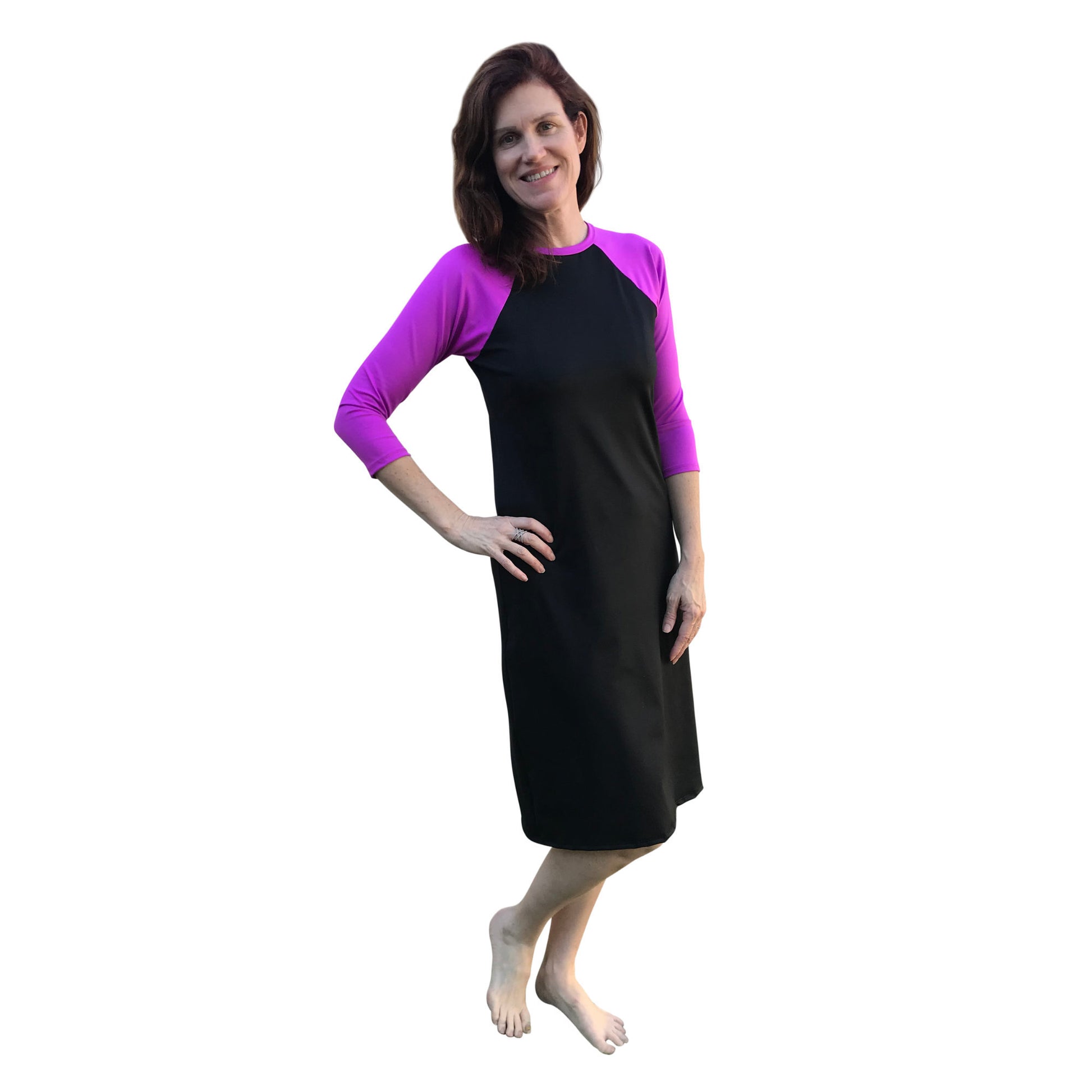 ladies modest swim dress (black with purple)