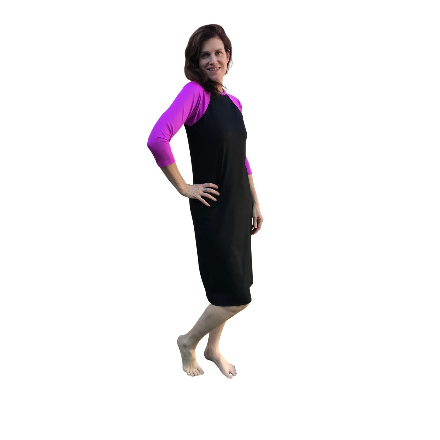 Ladies Modest Swim Dress (Black with Purple)