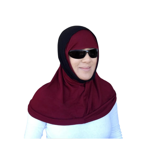 Hijab for Digital Era Medical Hijab No Migraine Hijab No Pins Hijab Exercise Hijab Sports Hijab Maroon with Black Al Amira Style Hijab