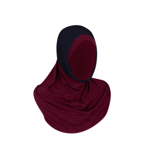 Hijab for Digital Era Medical Hijab No Migraine Hijab No Pins Hijab Exercise Hijab Sports Hijab Maroon with Black Al Amira Style Hijab