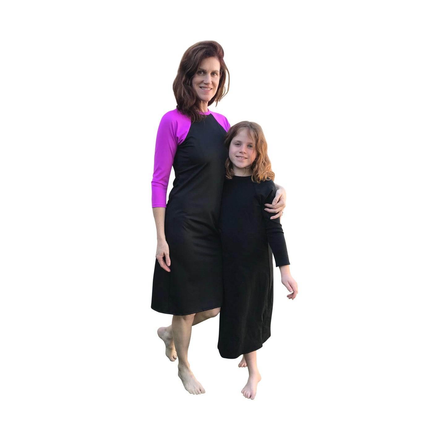 Ladies Modest Swim Dress (Black with Purple)