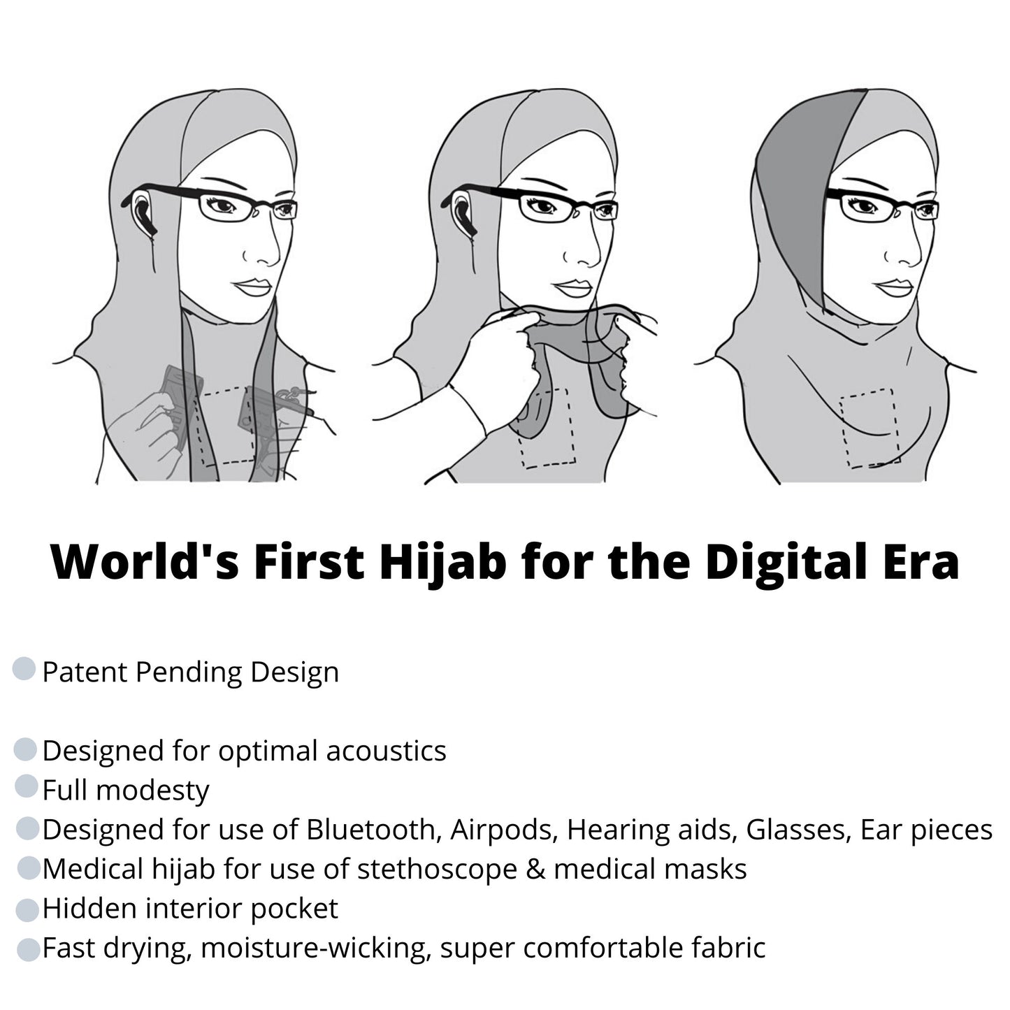 High Tech Performance Hijab (Black with Grey)