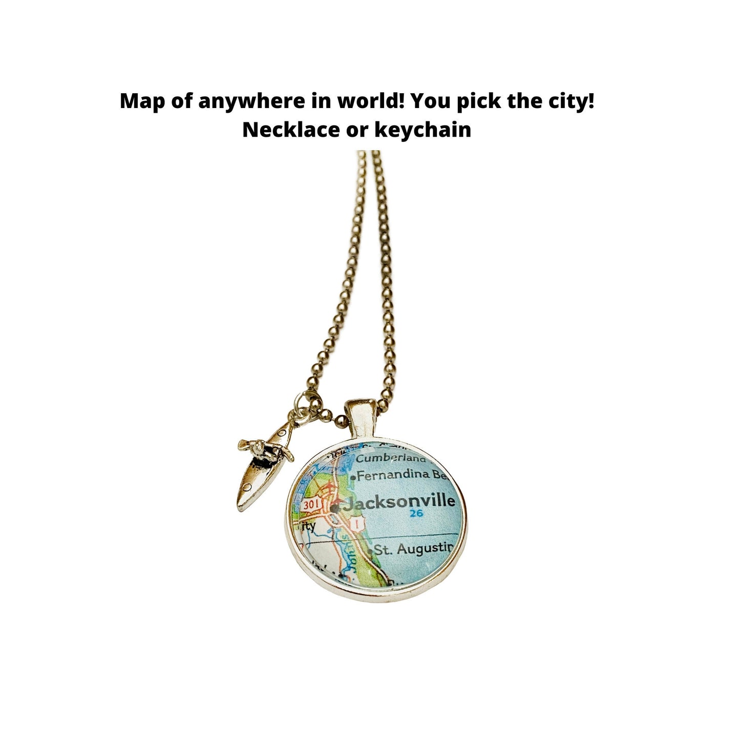 Kayak Charm & CUSTOM Map Pendant Necklace/ Canoe Necklace/ Kayak Jewelry/ Gift for Boaters/ Kayaking Gift/ Kayak Gift