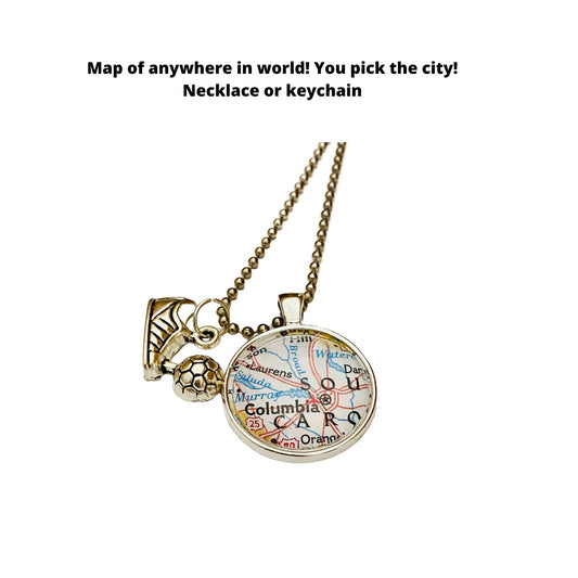 Soccer Charm Necklace, CUSTOM Map Pendant of Anywhere in World, Soccer Player Jewelry, Soccer Team Gift,  Futbol Jewelry, Football Necklace