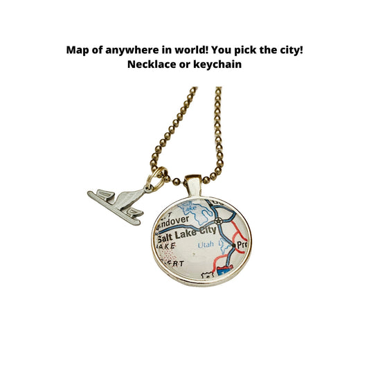 Speedskating Jewelry, Speed Skating Necklace, Short Track Jewelry, CUSTOM Map Pendant of Anywhere in the World, Gift for Speedskaters