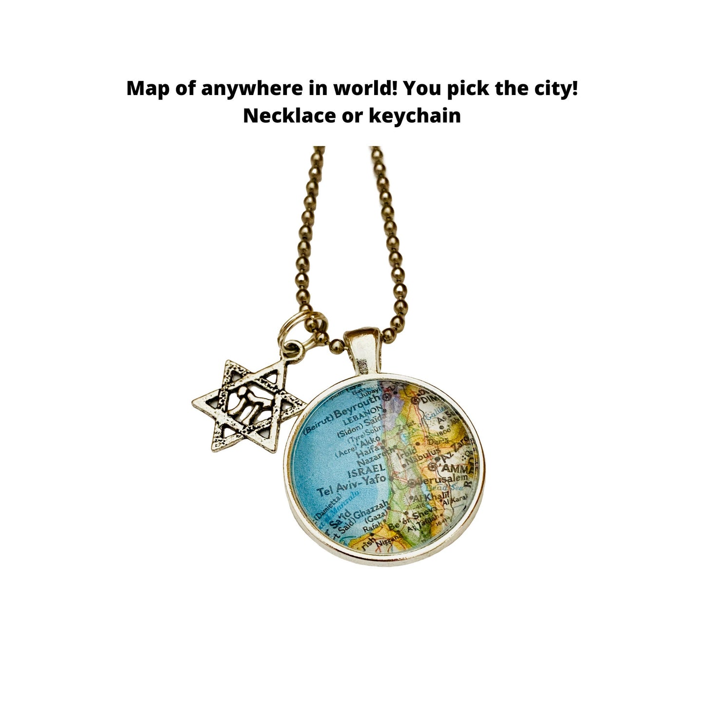 Jewish Pendant, CUSTOM Map Pendant of Anywhere in the World, Jewish Heritage, Star of David Charm, Birth Right Travel, Taglit Jewelry
