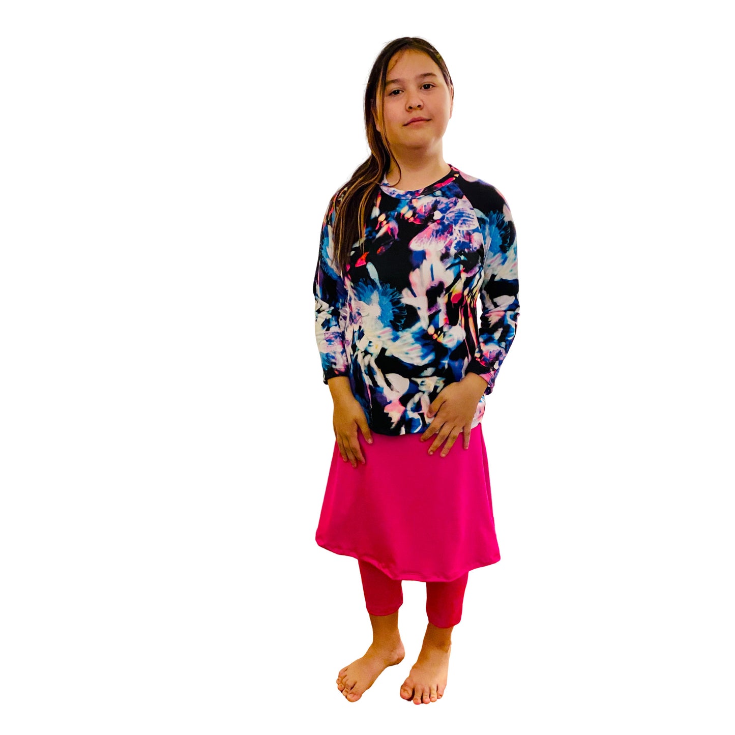 Girls Modest Swim Skirt & Leggings Sz S-XXL (Bright Pink)