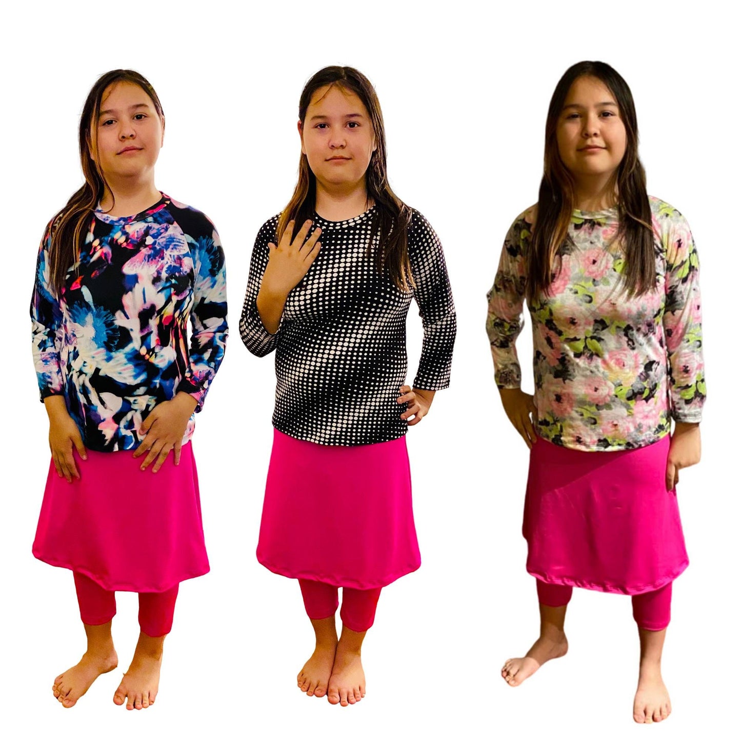 Pink swimset, Girl Modest Swimwear swim shirt, swim skirt with leggings, Tzniut Swimsuit, Islamic Girls Burkini, Complete Swim Set, Sz S-XXL