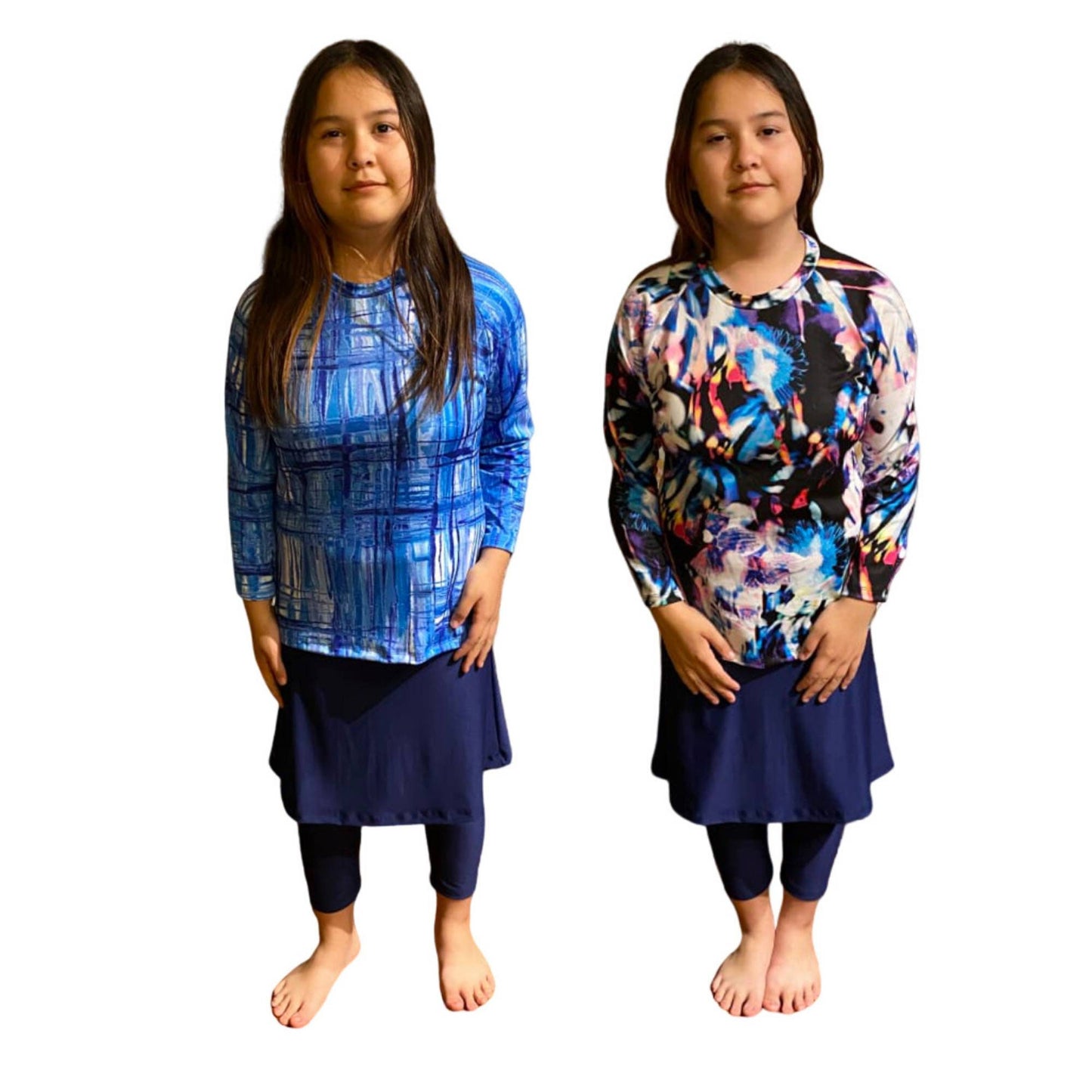 Plus Size Navy Blue Girls Activewear Swimwear skirt with leggings, Tzniut Swimsuit, Islamic Girls Swim, Skirt with leggings, Plus size yoga