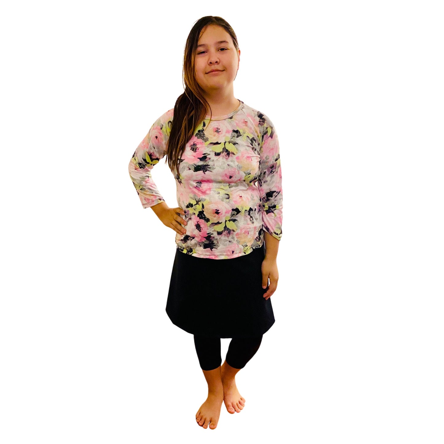 Girls Modest Black Swimwear swim shirt, swim skirt with leggings, Tzniut Tznius Swimsuit, Islamic Girls Burkini, Complete Swim Set, Sz S-XXL