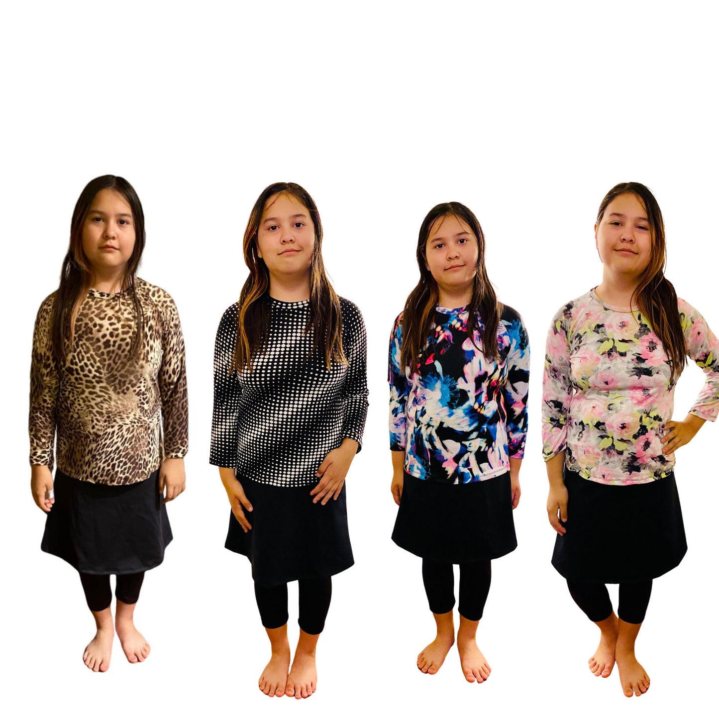 Girls Modest Black gym clothes, rash guard, swim skirt with leggings, Tzniut Swimsuit, Islamic Girls Burkini, activewear for girls, Sz S-XXL