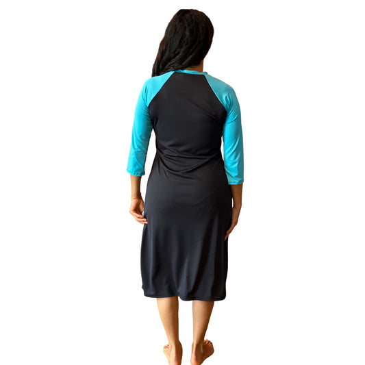 modest, long swim dress full cover (black with turquoise)