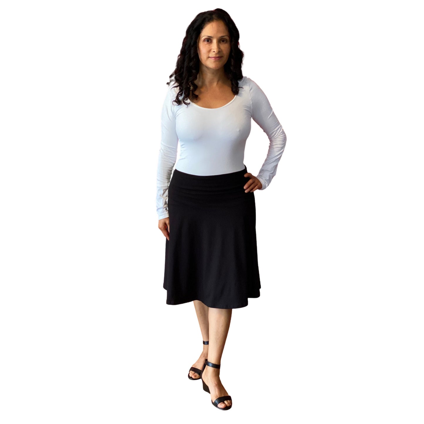 Ladies' Fold Over A-Line Skirt Black Modest Slim Skirt, Slimming Skirt, Knee Length Skirt, Plus Size Skirt SCHOOL UNIFORM APPROVED