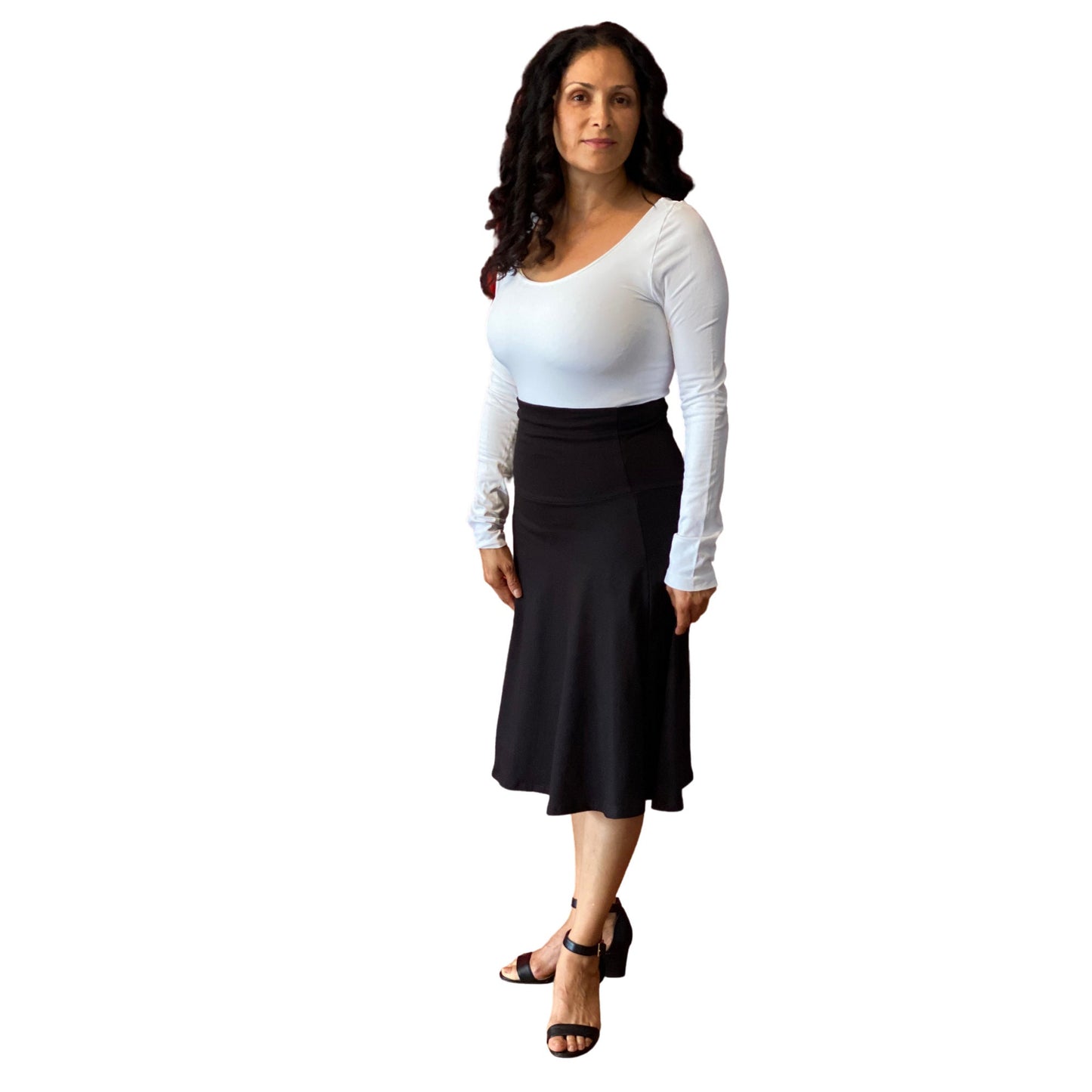 Ladies' Fold Over A-Line Skirt Black Modest Slim Skirt, Slimming Skirt, Knee Length Skirt, Plus Size Skirt SCHOOL UNIFORM APPROVED
