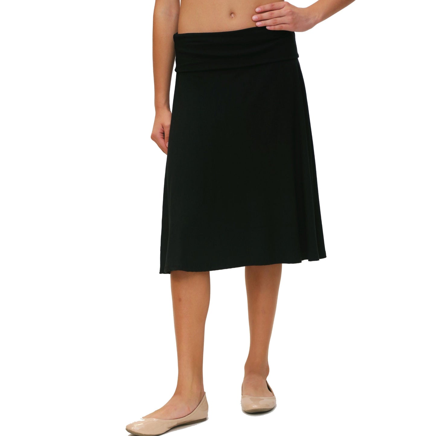 Ladies' Fold Over A-Line Skirt Black Modest Slim Skirt, Slimming Skirt, Knee Length Skirt, Plus Size Skirt SCHOOL UNIFORM APPROVED