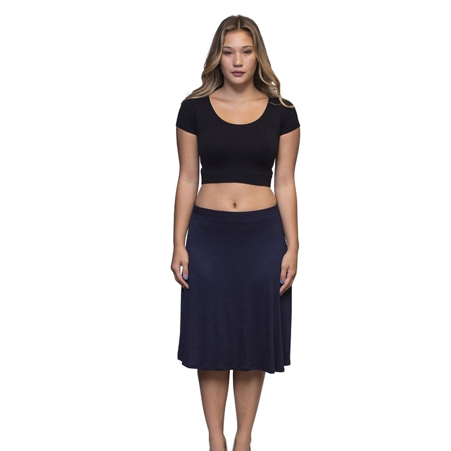 Fun & Flirty A-Line Navy Blue Skirt Modest Below Knees Tznius Skirt Plus Size  SCHOOL UNIFORM APPROVED