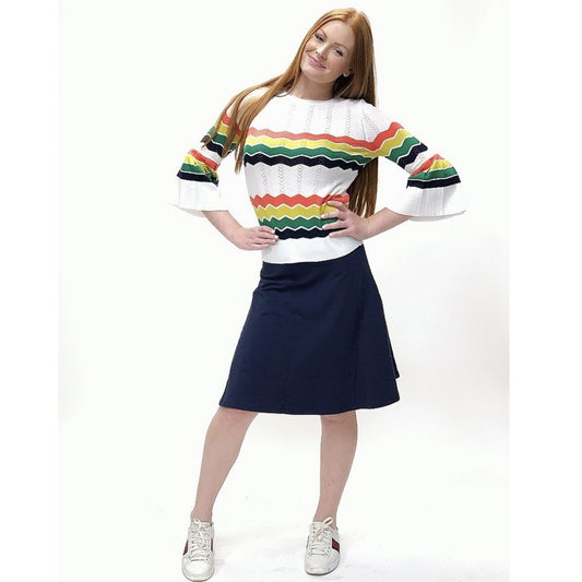 Fun & Flirty A-Line Navy Blue Skirt Modest Below Knees Tznius Skirt Plus Size  SCHOOL UNIFORM APPROVED