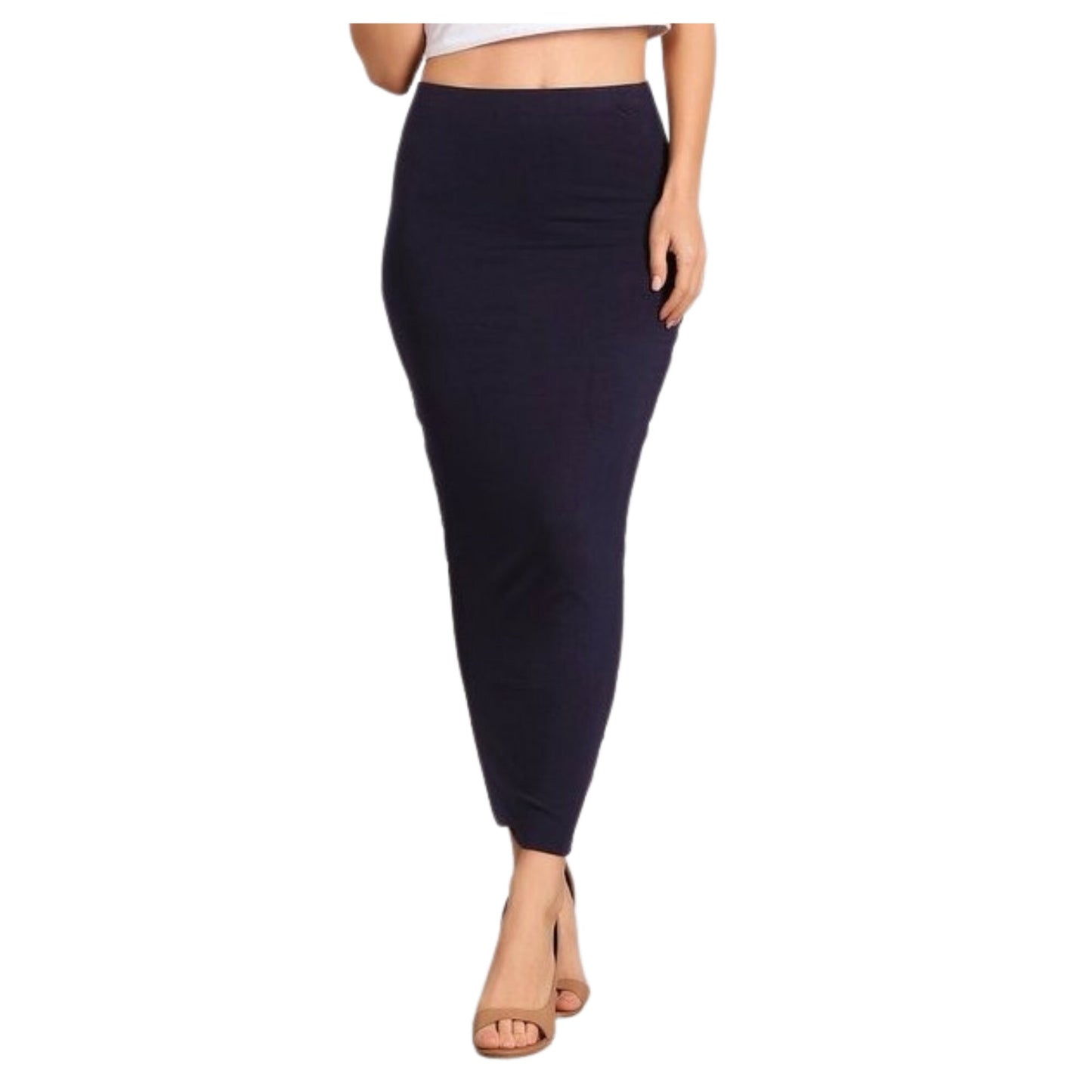 double layer no slit long midi pencil skirt