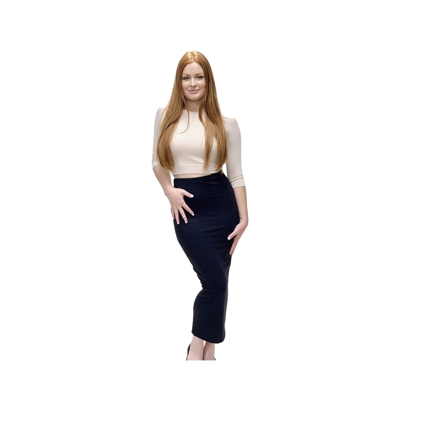 Black Double Layer No Slit Long Midi Pencil Skirt. Super Sexy Great Silhouette. Modest School Uniform. With Stretch. S-2XL. Plus Size