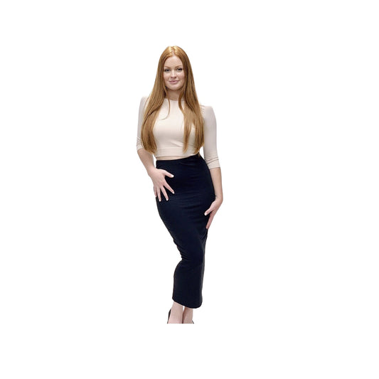 Plus Size Black Double Layer No Slit Bodycon Midi Pencil Skirt. Super Sexy Great Silhouette. Comfort Stretch Pencil Skirt. 1X-2X Plus Size
