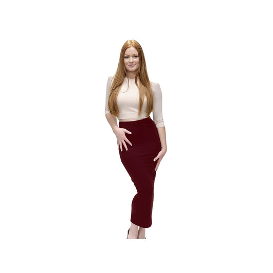 Double Layer No Slit Long Midi Pencil Skirt. Super Sexy Great Silhouette. Wine Color. Not See Thru. Lyrca for Stretch. Great for Modesty