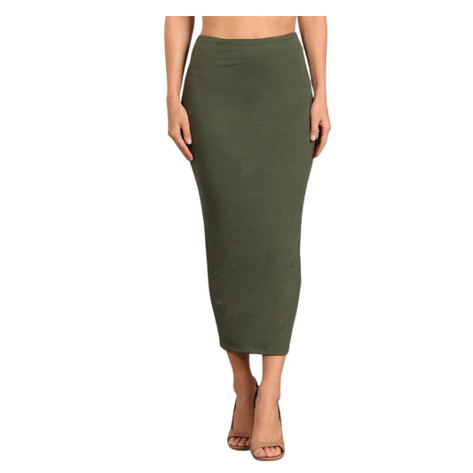 double layer no slit long midi pencil skirt