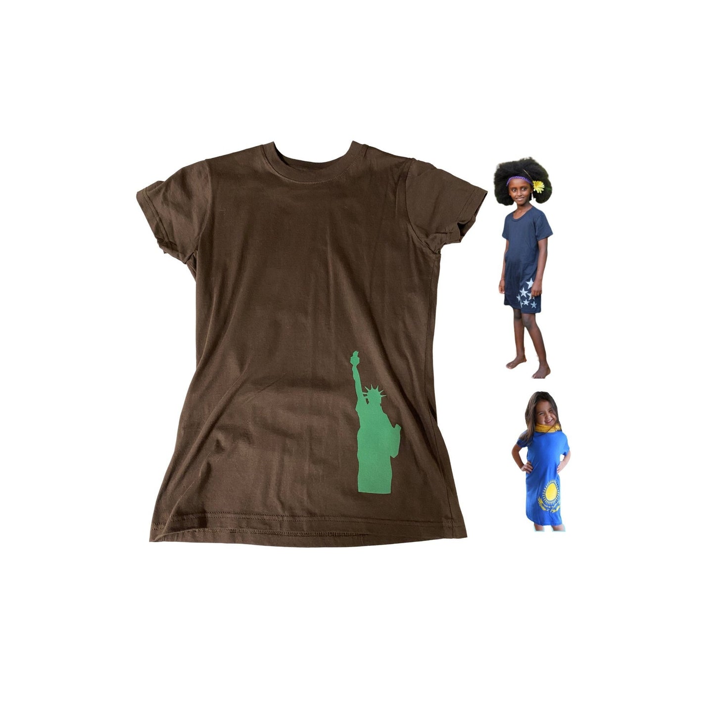 Girls' Tunic Cotton Dress Brown Statue of Liberty NYC New York City Tshirt Dress Tunic One Size