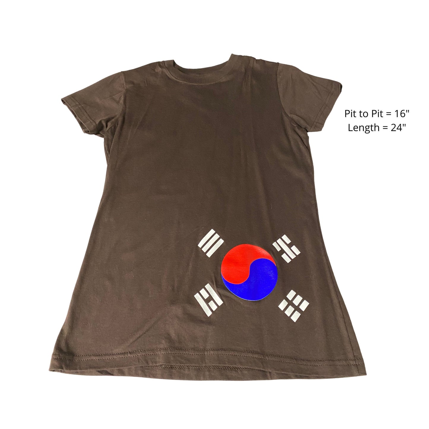 Girls' Brown Tunic Cotton Dress Korean Flag Taegukgi Yin Yang South Korea Tshirt Dress Tunic One Size