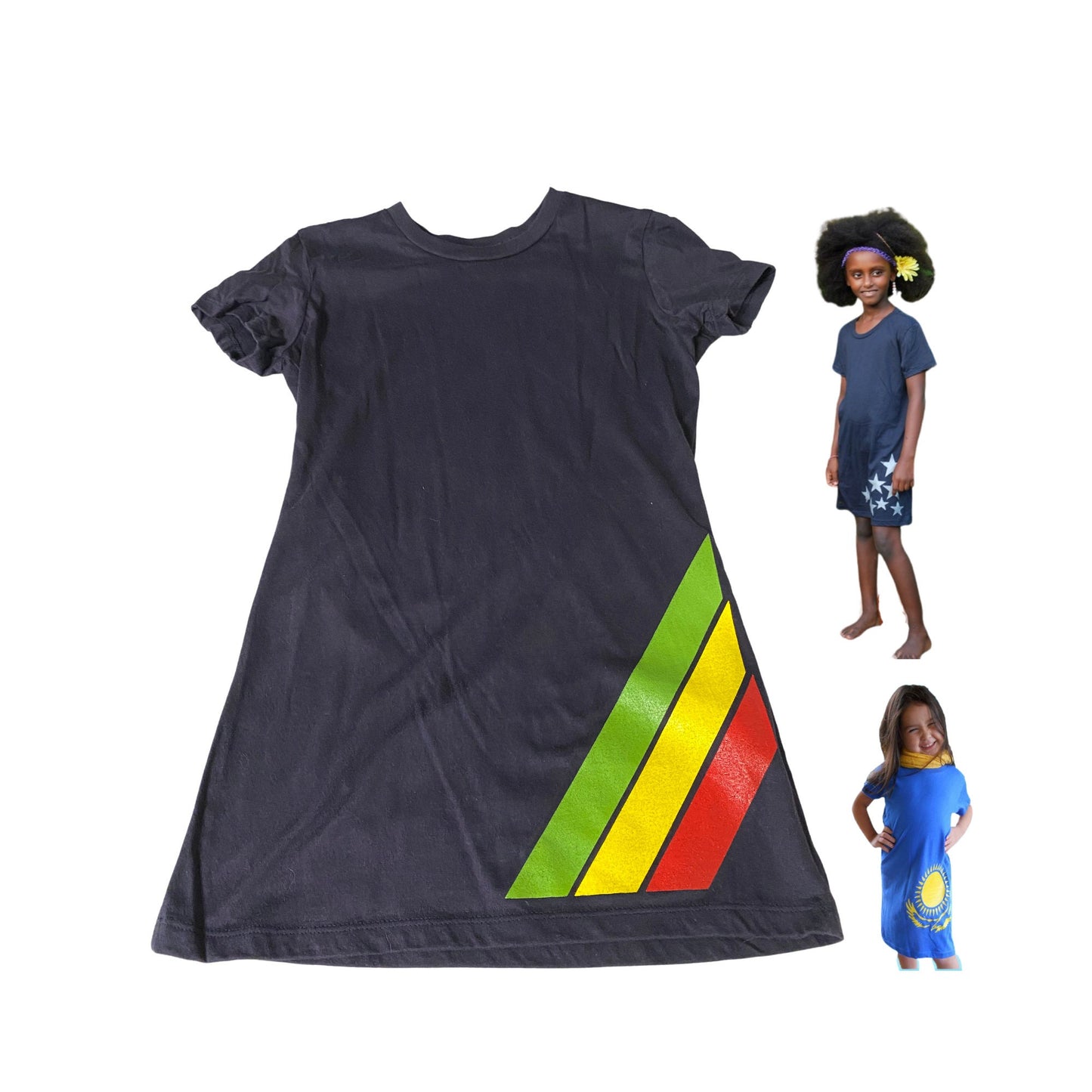 Girls' Blue Tunic Cotton Dress Tee Dress Lithuania Flag Togo Flag Cameroon Flag Mali Flag  Tshirt Dress Tunic One Size