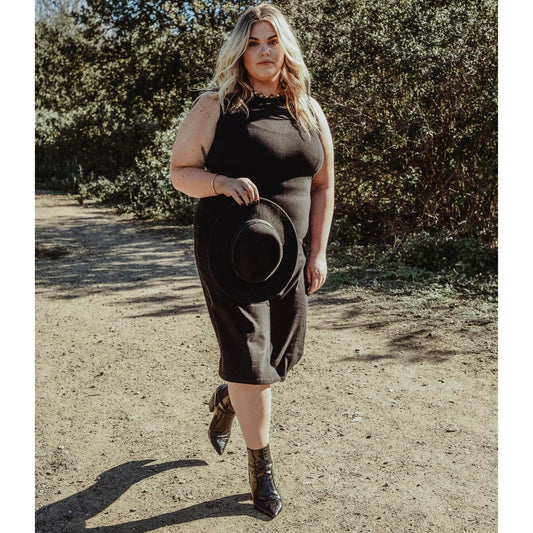 Plus Size Brown Stretch Jersey Sleeveless Dress, Midi Tank Dress, Cocktail Dress, Layering Dress, Tznius, Sheath, Bodycon Dress, Shell Dress