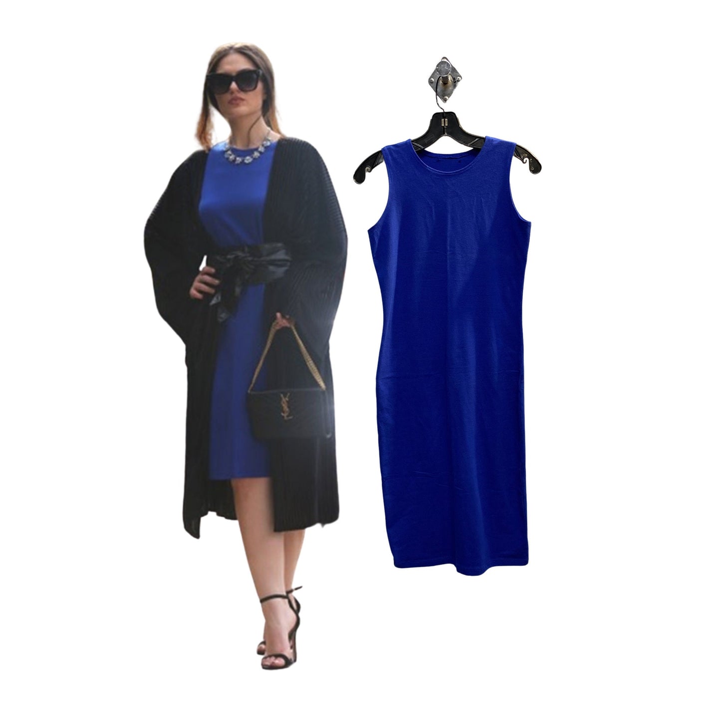 Stretch Cotton Jersey Bodycon Sleeveless Dress, Midi Tank Dress, Cocktail Dress, Layering Dress, Tznius Dress, Sheath, Royal Blue Dress