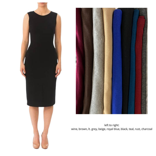 VARIOUS COLORS Petite & Plus Size Stretch Cotton Jersey Bodycon Sleeveless Dress, Midi Tank Dress, Cocktail Dress, Layering Dress, Modest