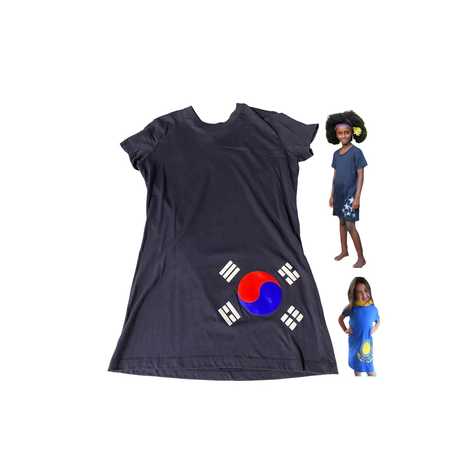 Girls' Tunic Cotton Dress Korean Flag Taegukgi Yin Yang South Korea Tshirt Dress Tunic One Size