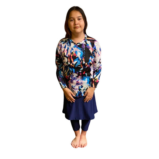 Plus Size Navy Blue Girls Activewear Swimwear skirt with leggings, Tzniut Swimsuit, Islamic Girls Swim, Skirt with leggings, Plus size yoga