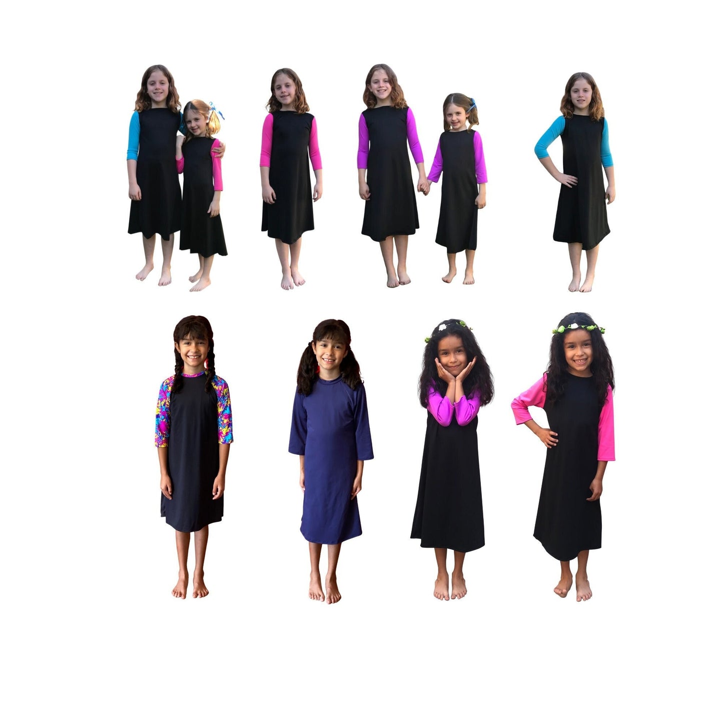 Girls Swim Dress Play Dress Swimwear Kids Swimsuit Full Cover Sun Protection Play Clothes Camp Clothes Tzniut for Play Exercise