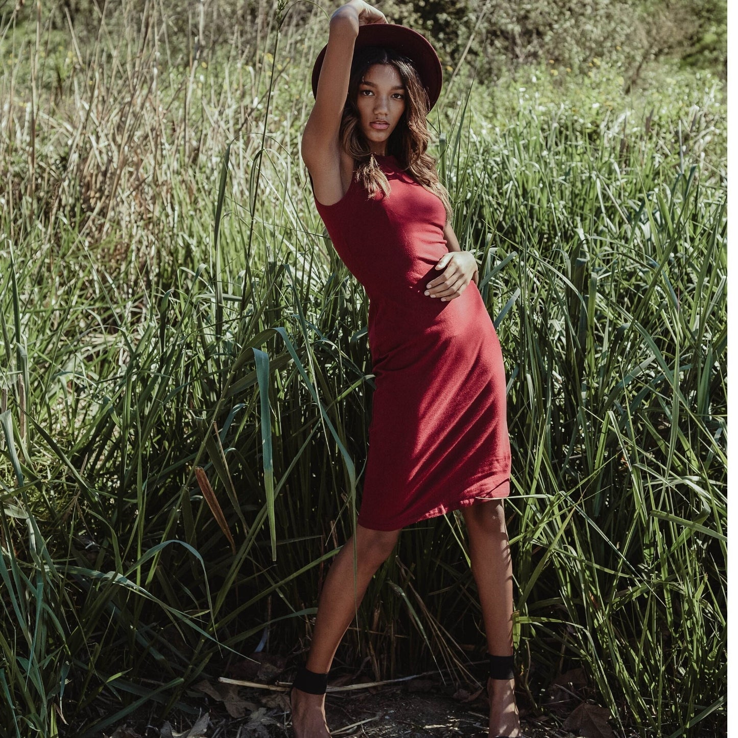 Wine Stretch Cotton Jersey Bodycon Sleeveless Dress, Midi Tank Dress, Cocktail Dress, Layering Dress, Tznius, Sheath, Versatile Tank Dress