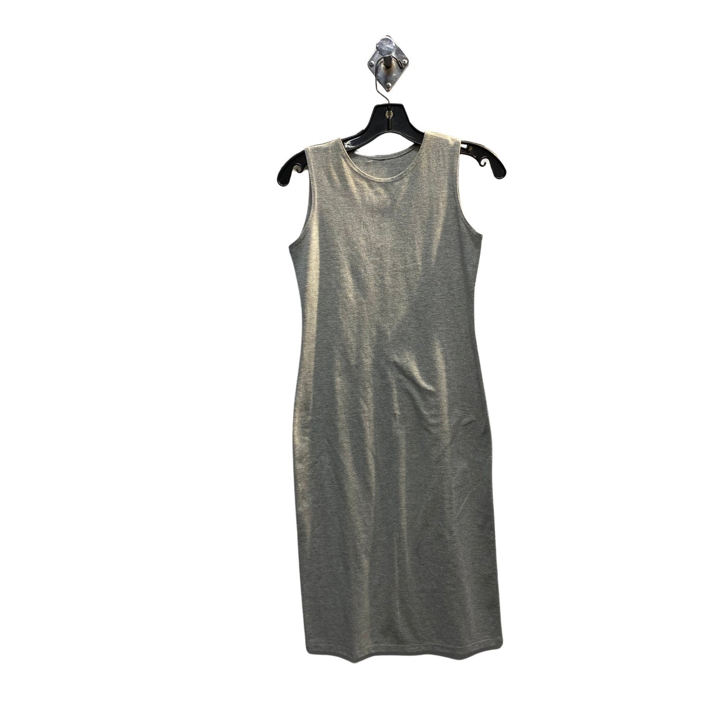 Plus Size 1X-3X Grey Stretch Cotton Jersey Sleeveless Dress, Midi Tank Dress, Cocktail Dress, Layering Dress, Tznius, Sheath, Bodycon Dress