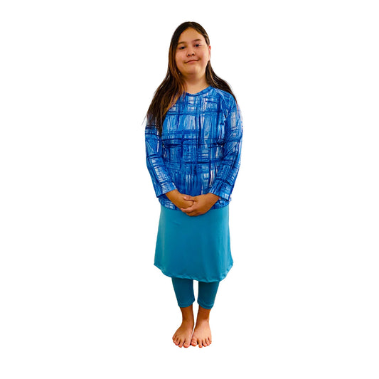 Girls Play Set, skirt with pants, swimwear, swim shirt, swim skirt with leggings, Tznius Swimsuit, School Clothes, Complete Set, Sz S-2X