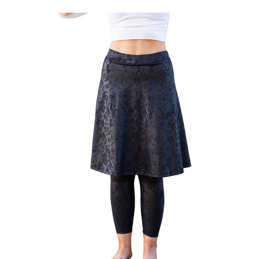 Snakeskin Embossed High Waisted Leggings with Skirt. Street Leggings. Yoga Leggings. High Fashion Leggings. Leggings with Pockets