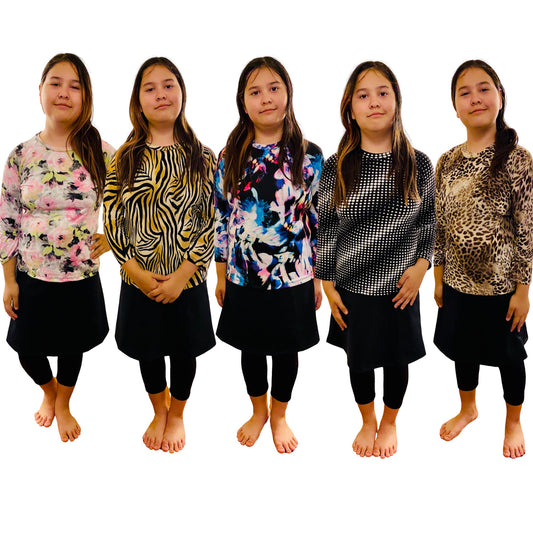 Girls Modest Black Swimwear swim shirt, swim skirt with leggings, Tzniut Tznius Swimsuit, Islamic Girls Burkini, Complete Swim Set, Sz S-XXL