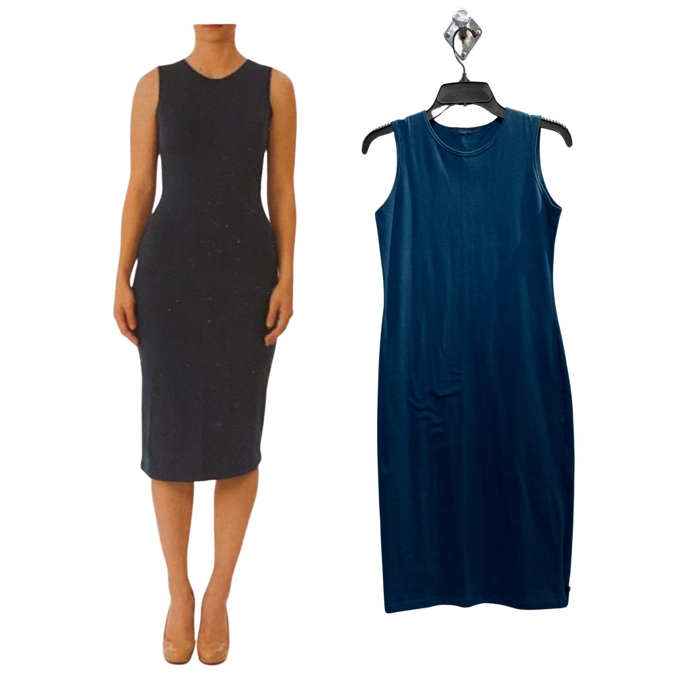 Teal Stretch Cotton Jersey Bodycon Sleeveless Dress, Midi Dress, Cocktail Dress, Layering Dress, Tznius Dress, Sheath, Versatile Tank Dress