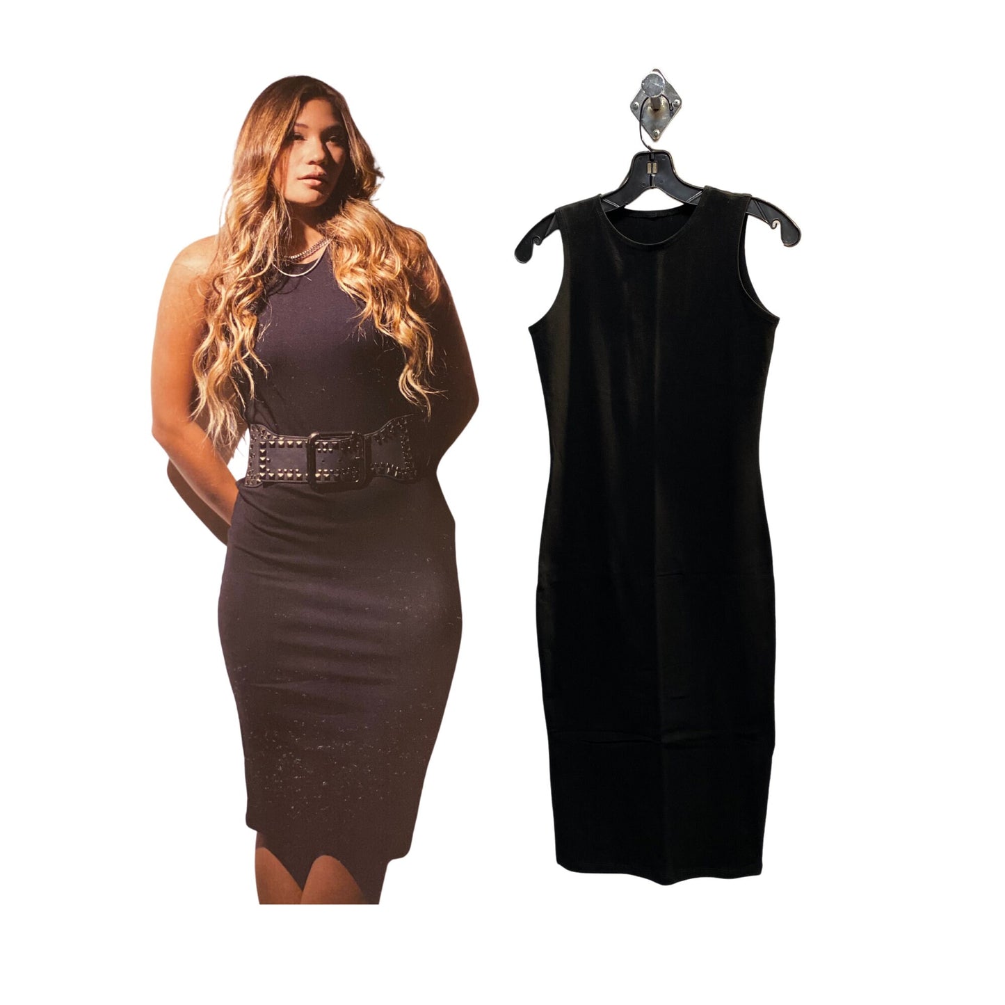 Plus Size 1X-3X Black Stretch Cotton Jersey Sleeveless Dress, Midi Tank Dress, Cocktail Dress, Layering Dress, Tznius, Sheath, Bodycon Dress