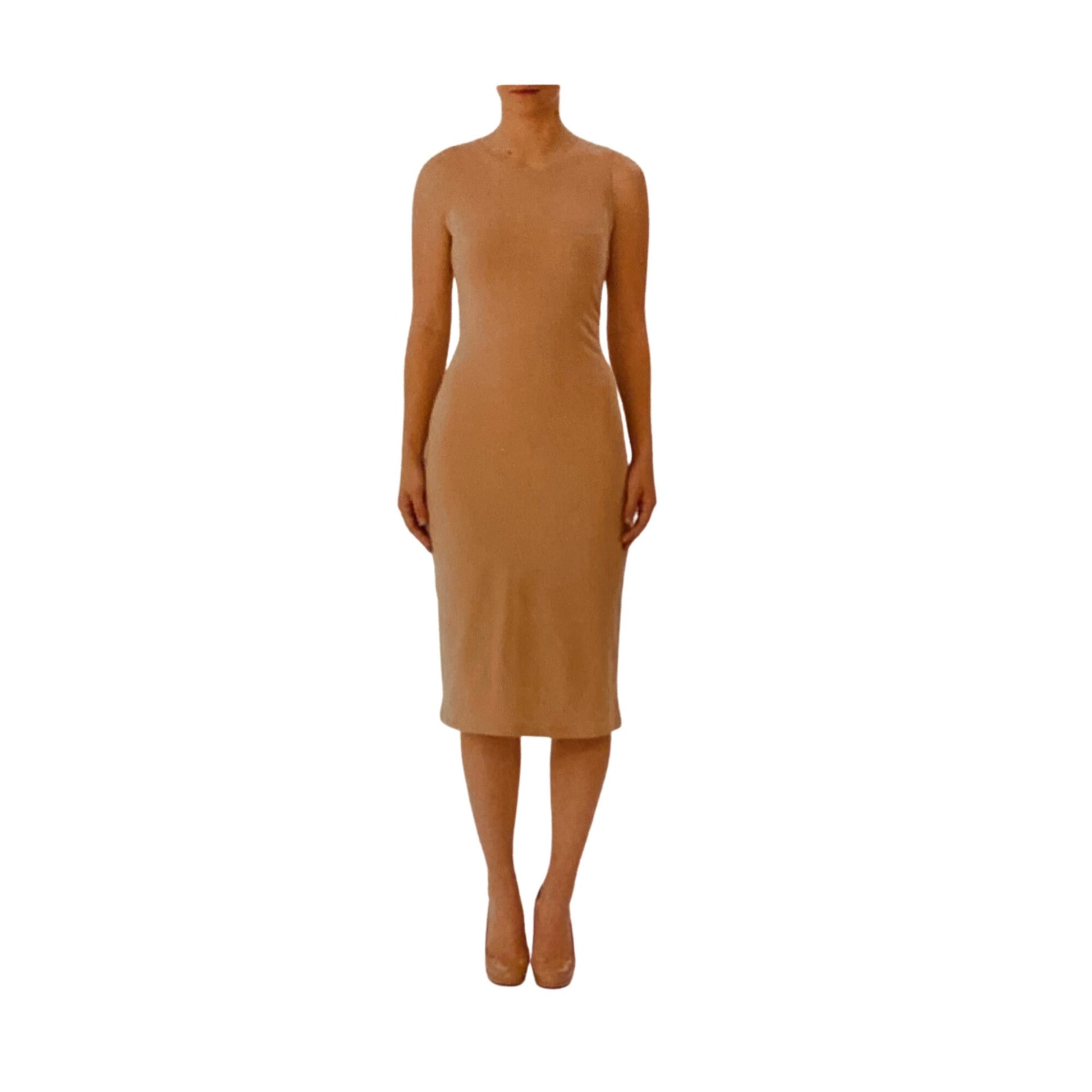 beige stretch cotton jersey bodycon sleeveless dress