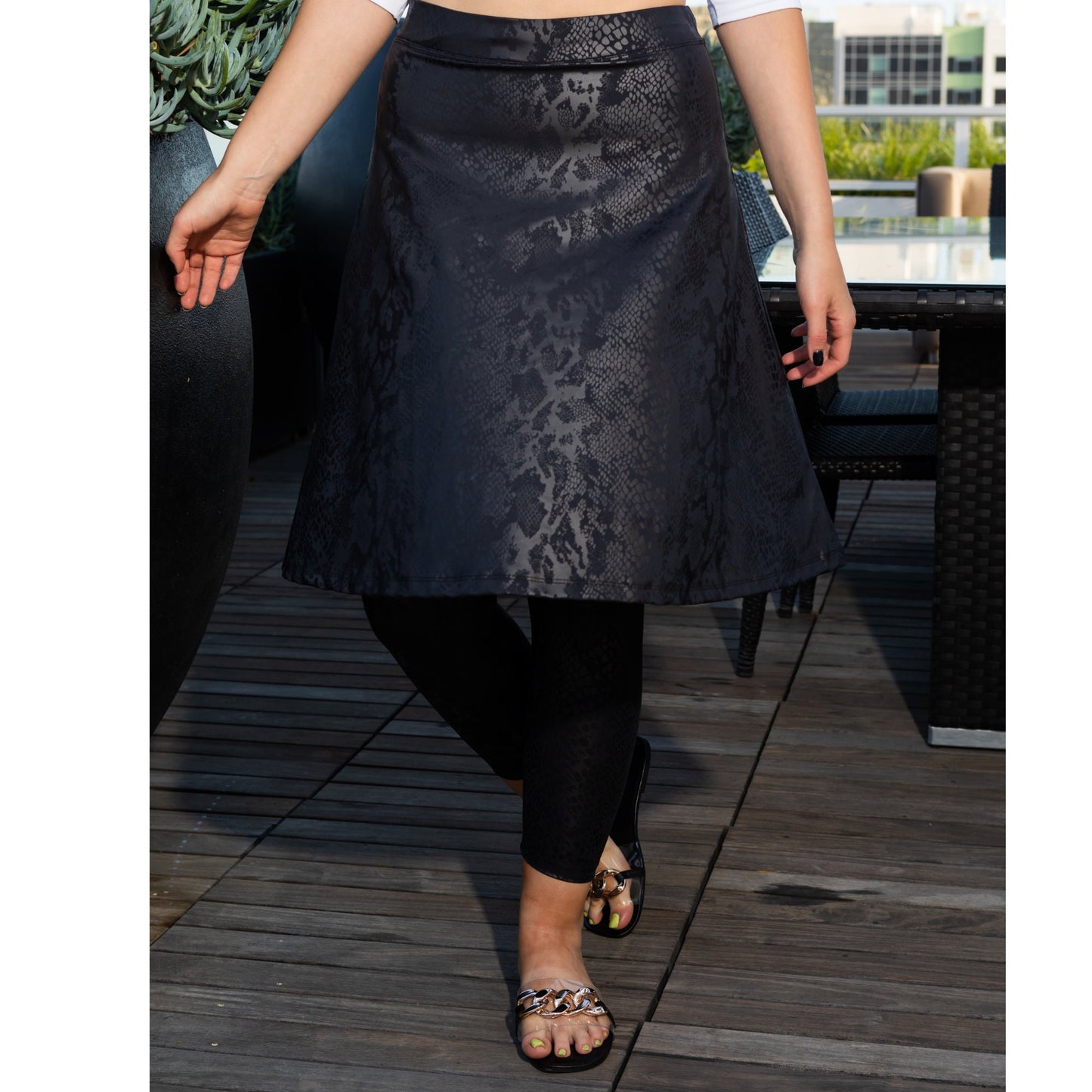 PLUS SIZE Snakeskin Embossed High Waisted Leggings with Skirt. Street Leggings. Yoga Leggings. High Fashion Leggings. Leggings with Pockets