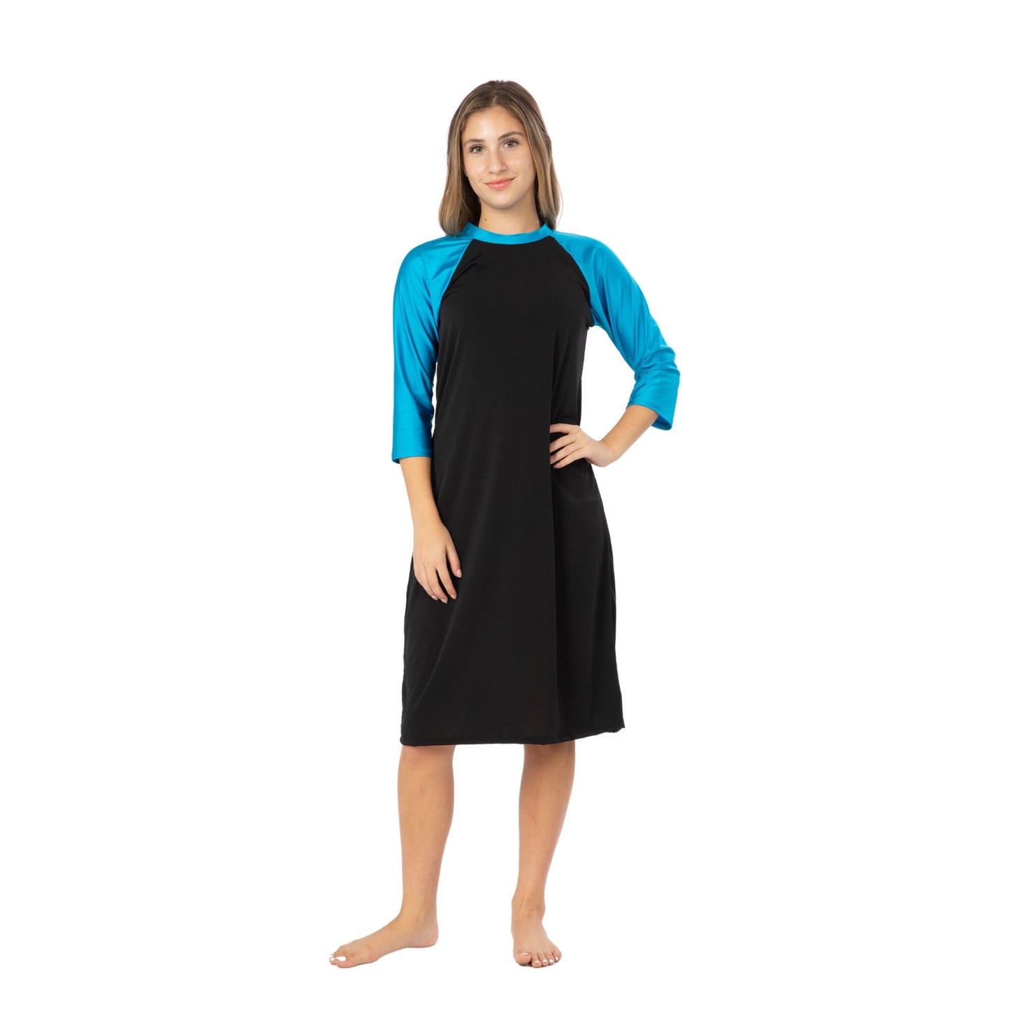 Loose Fitting Lightweight Swim Dress, Plus Size Swimwear, Modest Swimwear, Sun Protection, Fast Drying, Tznius, Burkini, S-3XL! Blue Black