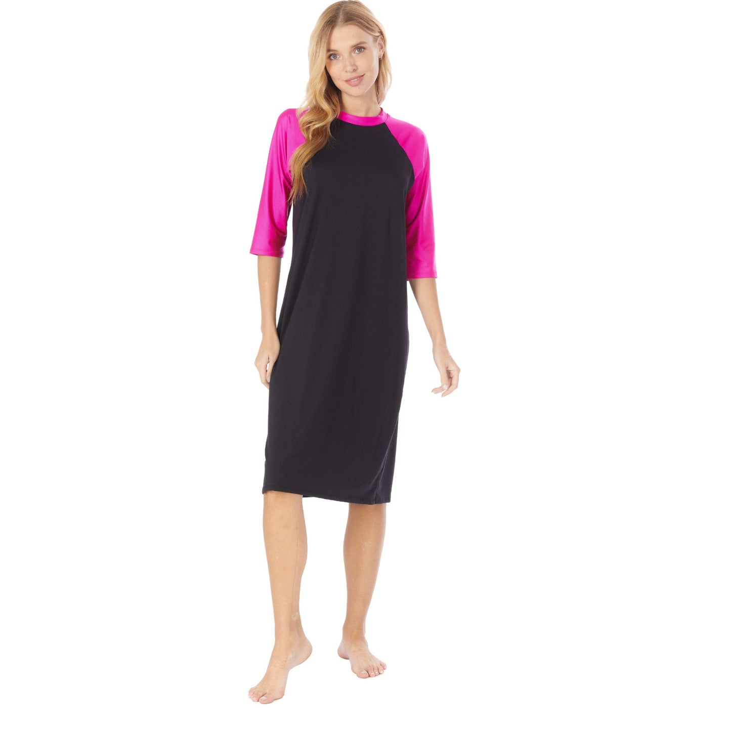 Loose Fitting Swim Dress, Beach Coverup, Fast Dry, Plus Size Swim, Modest Swimwear, Sun Protection, Tznius, Burkini, S-3XL! Fushia and Black