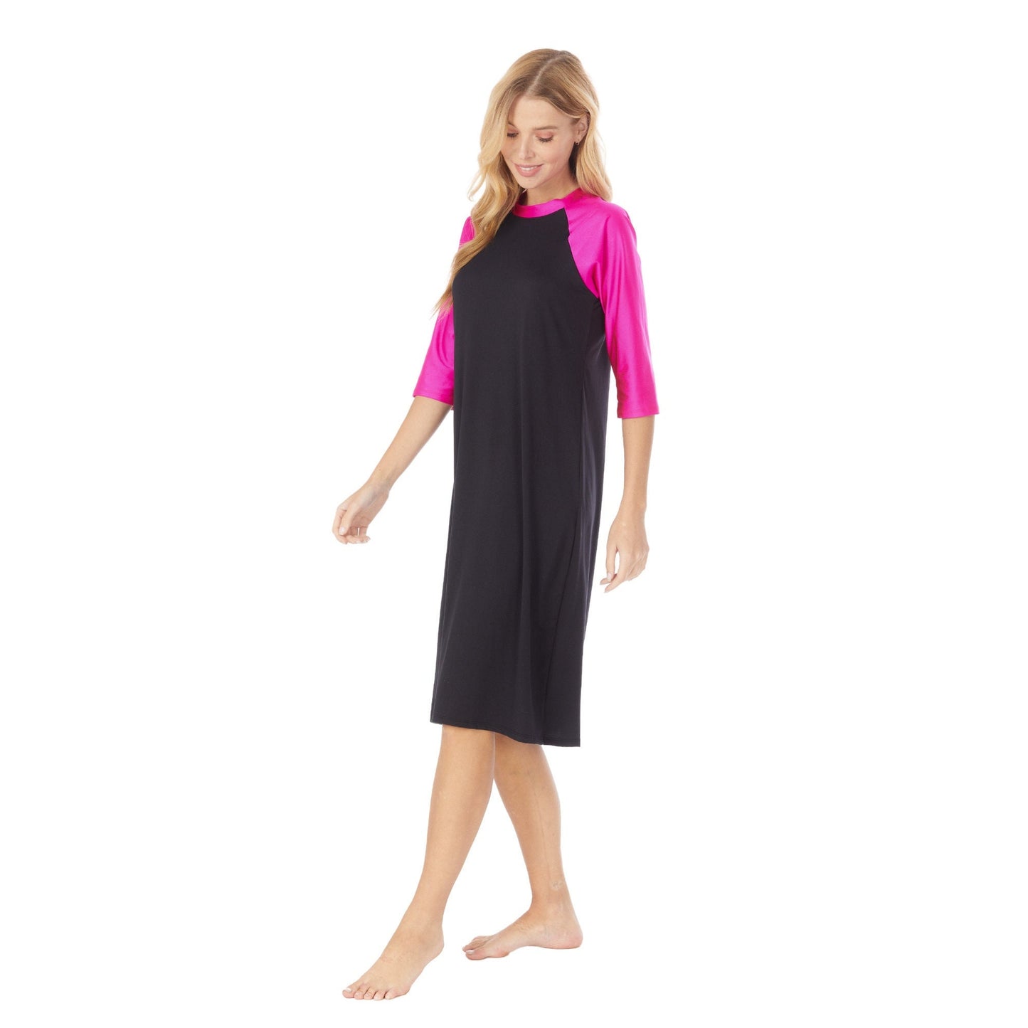 Loose Fitting Swim Dress, Beach Coverup, Fast Dry, Plus Size Swim, Modest Swimwear, Sun Protection, Tznius, Burkini, S-3XL! Fushia and Black