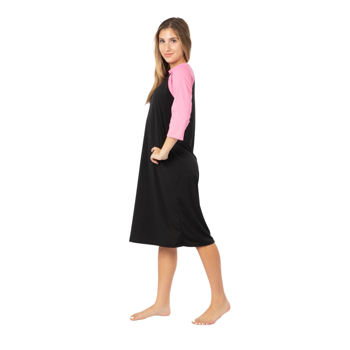 Comfortable Fit Swim Dress, Pool Coverup, Swimdress, Plus Size Swim, Modest Swimwear, Sun Protection, Tznius, Burkini, S-3XL! Pink and Black