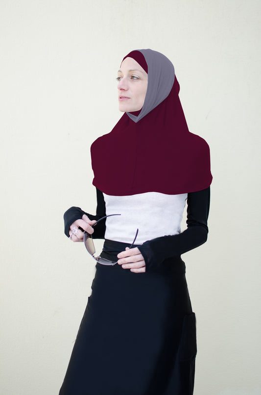 Hi Tech Performance Hijab (Maroon with Dark Grey)